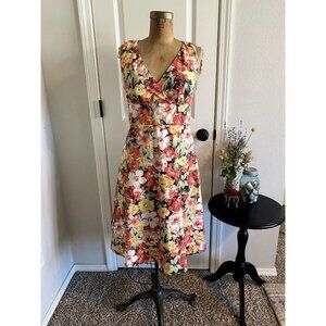 Ann Taylor Sleeveless Spring Summer Fall Floral Dress Surplice Bodice A-Line Siz